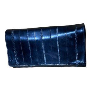 Black Genuine Eel Skin Leather Organizer Clutch Wallet